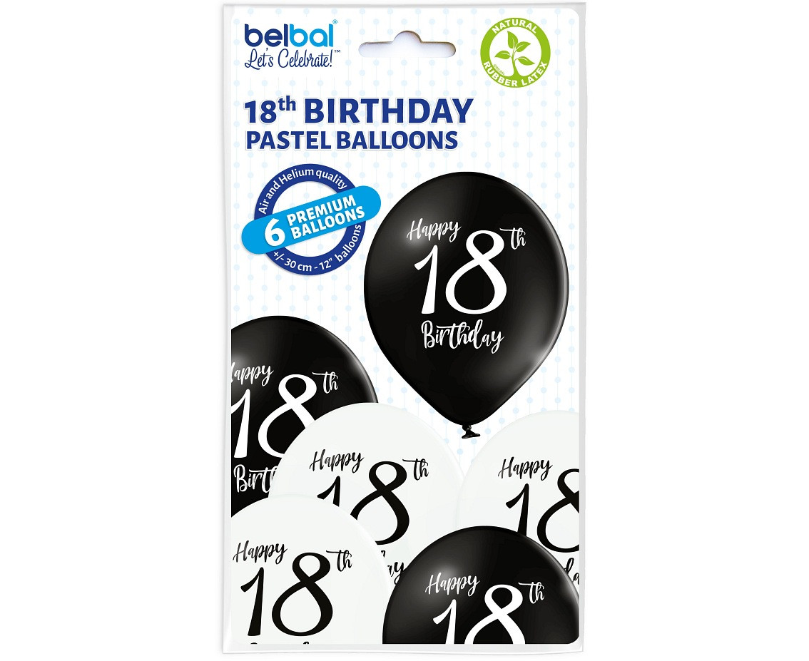 Balloons Belbal 12", D11, 18th birthday, 6 pcs